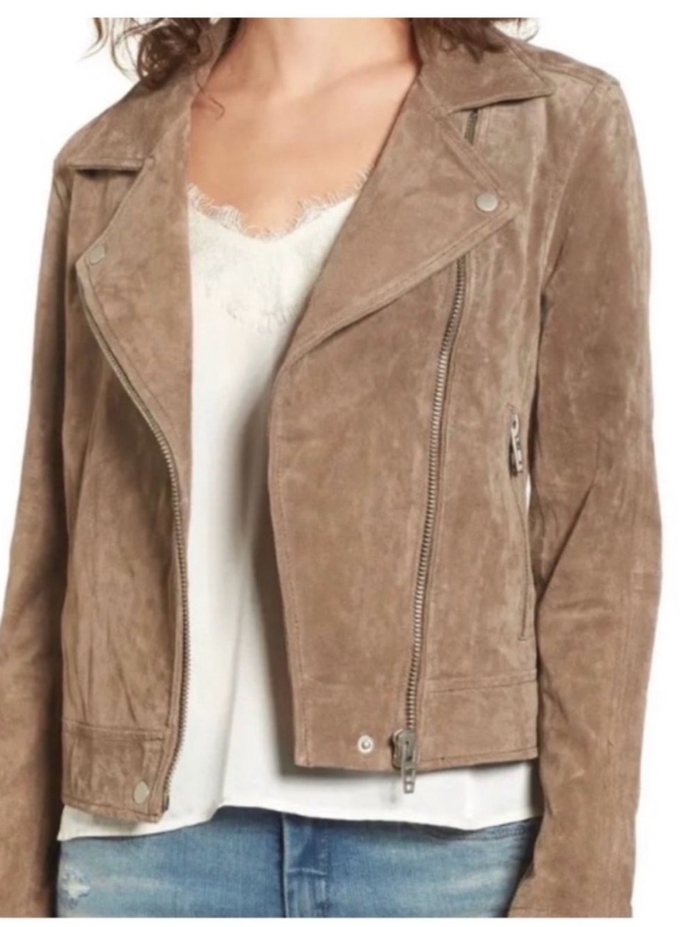 Blank NYC Suede leather Moto Jacket - Brown asymmetrical zipper EUC